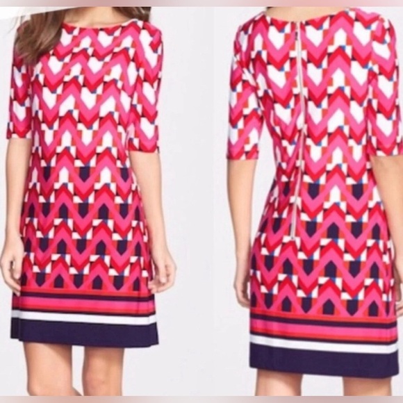 Eliza J Dresses & Skirts - Eliza J Pink and Red Sheath Dress with Bateau Neckline